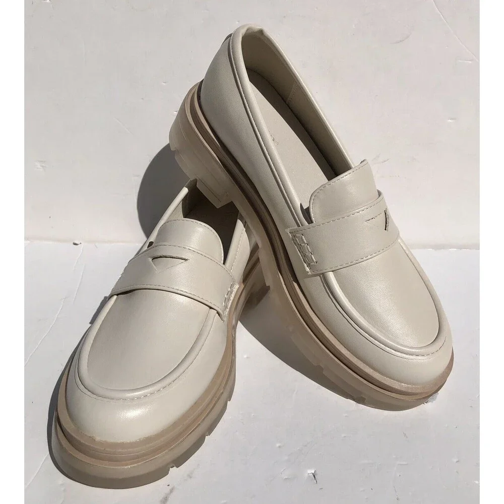 Wanted Women's Shoes Mocha 6.5 Chunky Loafers Ivory Moccasins Syntetic Leather